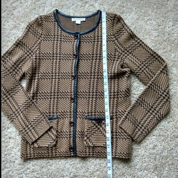 Pendleton brown merino wool leather trim buttoned cardigan - Picture 8 of 10